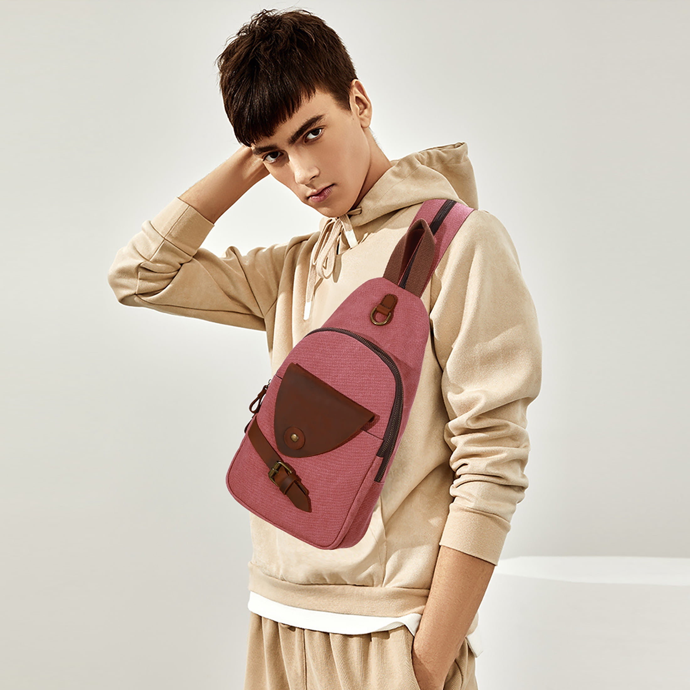 KL928 Outdoor Canvas Sling Bag Crossbody Backpack Casual Rucksack for Men Women Gift