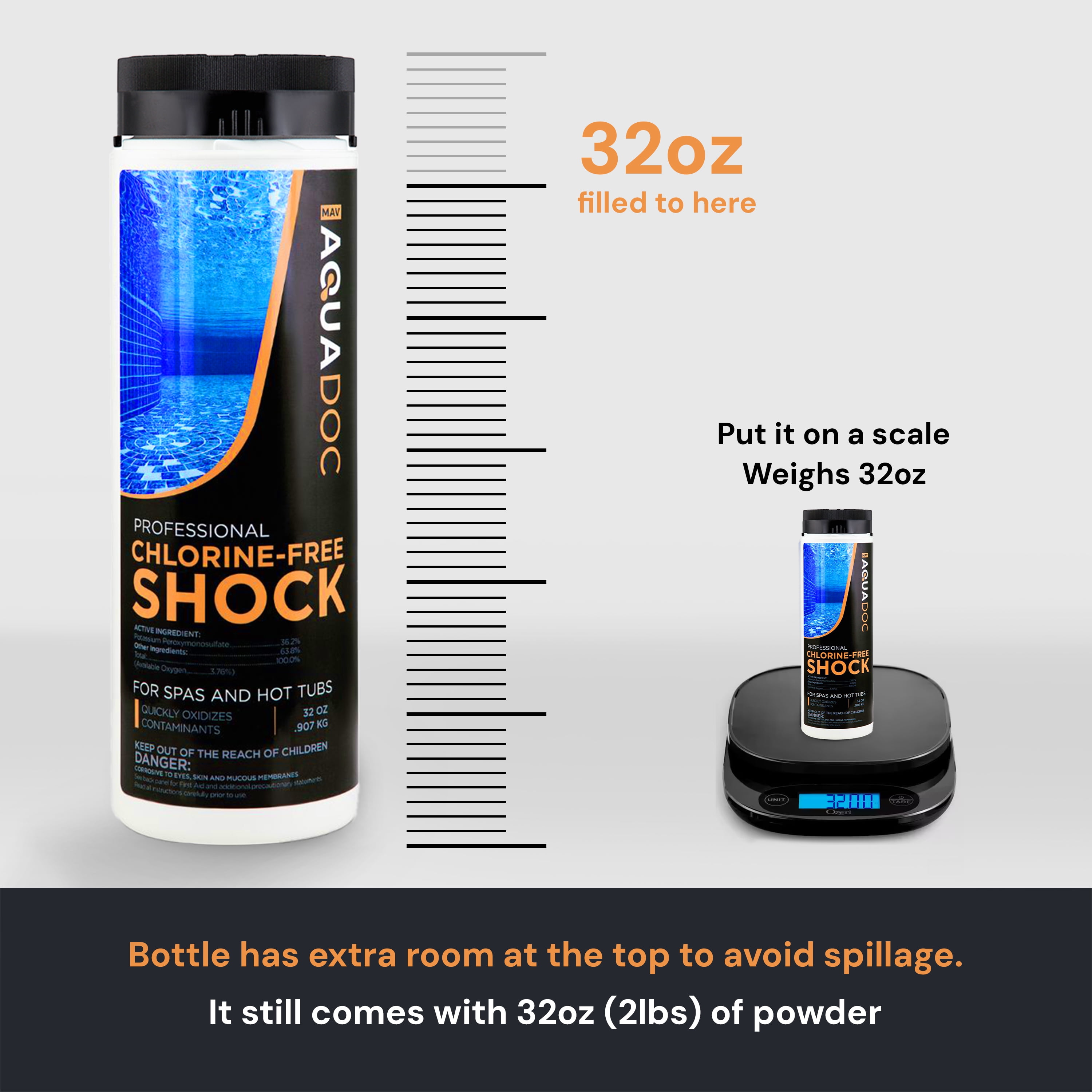 AquaDoc Non-Chlorine Spa Shock - Chlorine-Free Hot Tub Treatment & Oxidizer - 32oz