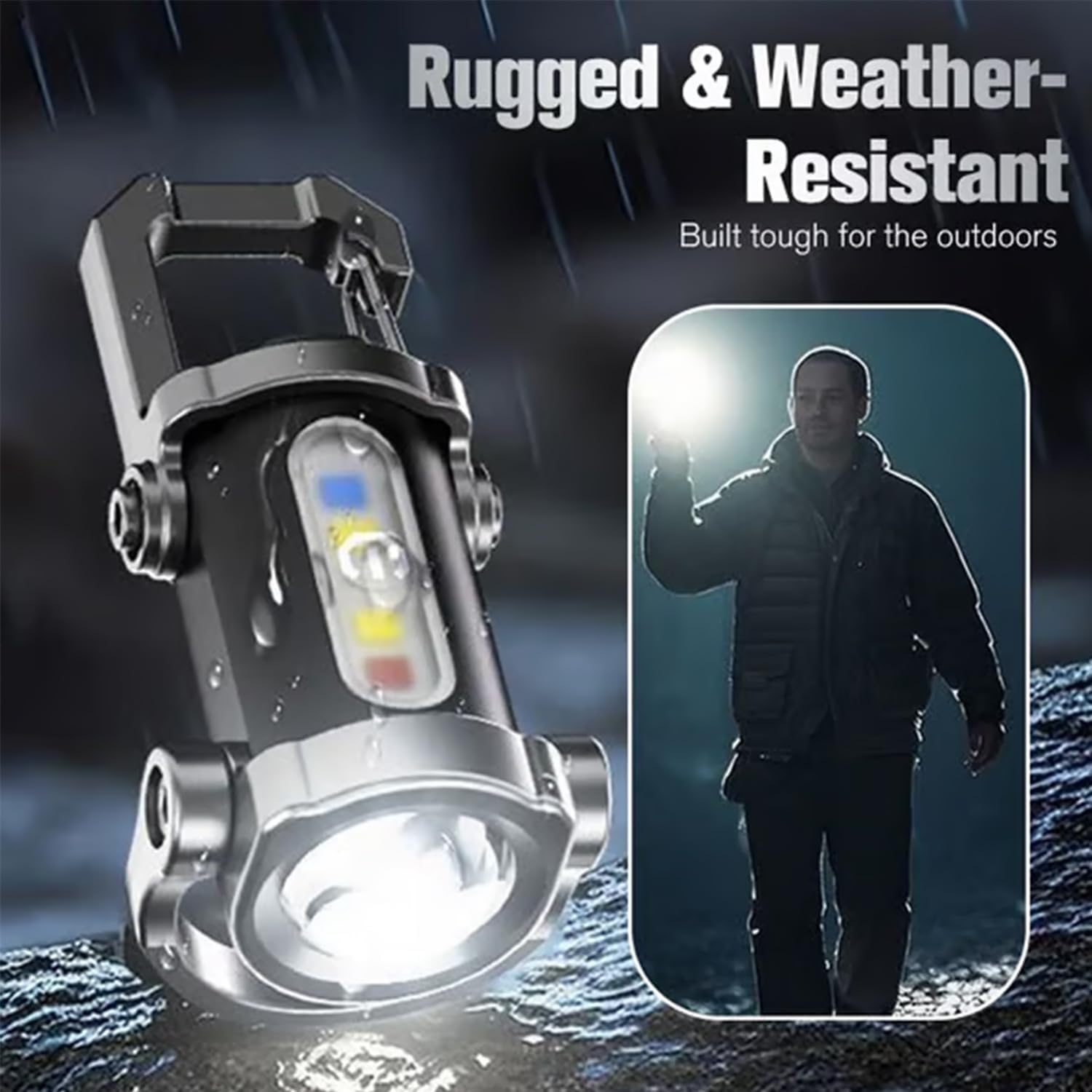 Portable Rechargeable Bright Keychain Flashlight Mini EDC 1200 Lumens Compact Light with 7 Modes Type-C Multifunctional Torch Waterproof Alloy for Camping Hiking Outdoor Use Black(3pcs)