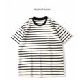 thumbnail image 3 of Men's Heavyweight Striped T-Shirt, Relaxed Cotton Crewneck Tee with Black and White Stripes, 3 of 9
