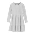 thumbnail image 5 of BiZtdJrK Girls Cute Tiered Ribbed Dress with Pockets Loose Crewneck Casual Solid A Line Midi Dresses Fall Winter Long Sleeve Shirt Dress, White, 4 Years, 5 of 10