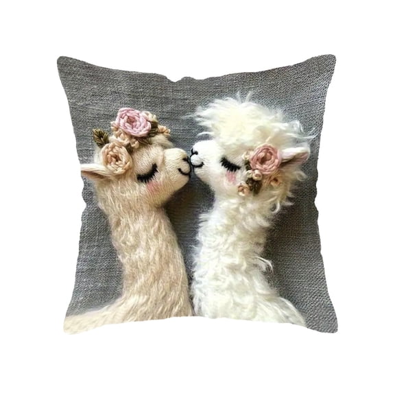 Lilixerw Embroidered Animal Sheep Print Pillow Cover,2D Printed Cute Animals Pattern,Soft Polyester Square Decorative Pillowcase for Sofa,Bed,Living Room,17.7x17.7 Inch