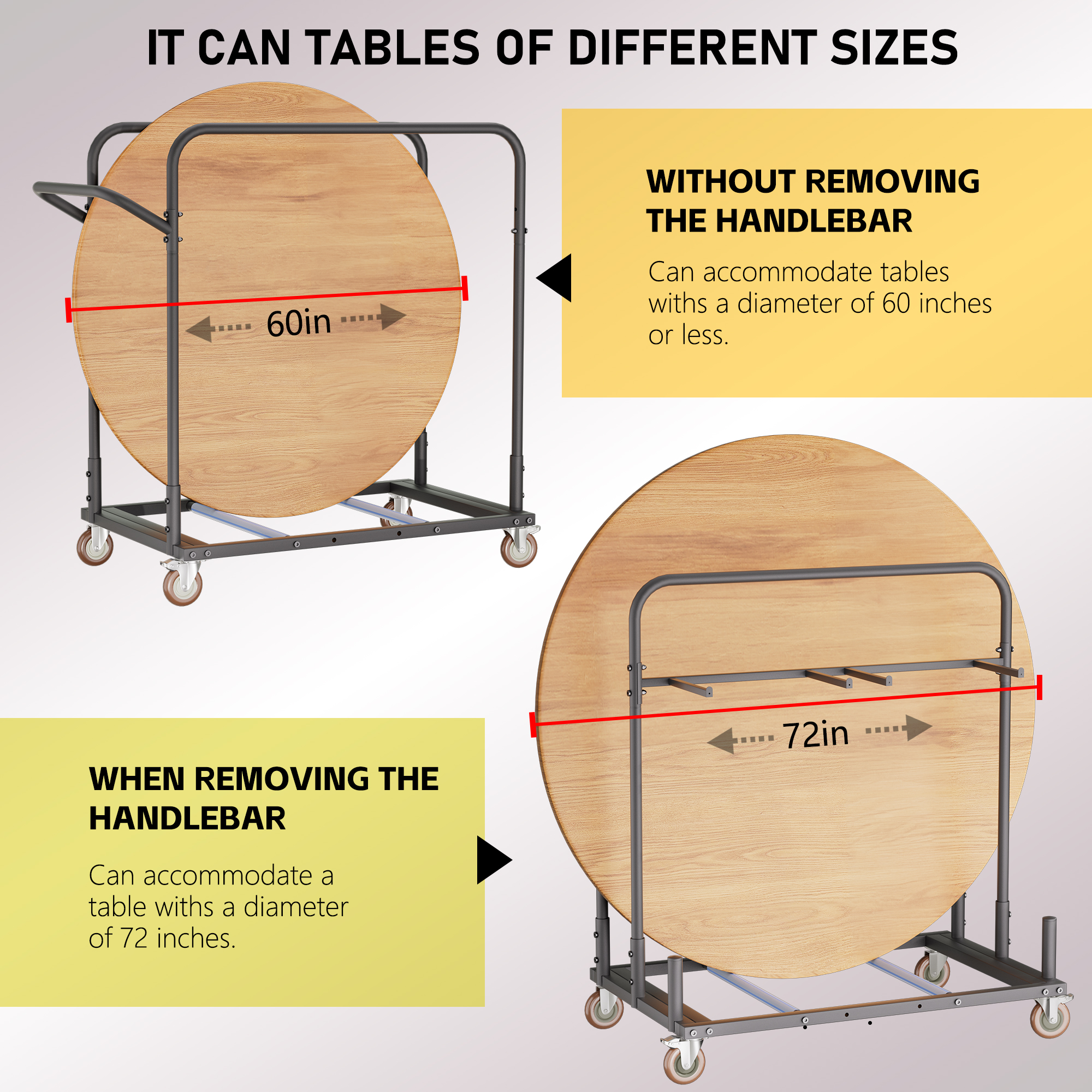 HOHYN Folding Table Truck, 1800 Lb Load Rating Heavy-Duty Hand Cart With 5-Inch Swivel Wheels, Extra Large Load Rating Utility Cart,Storage, Home, Party Events, Hotel - Black Dolly For Garage