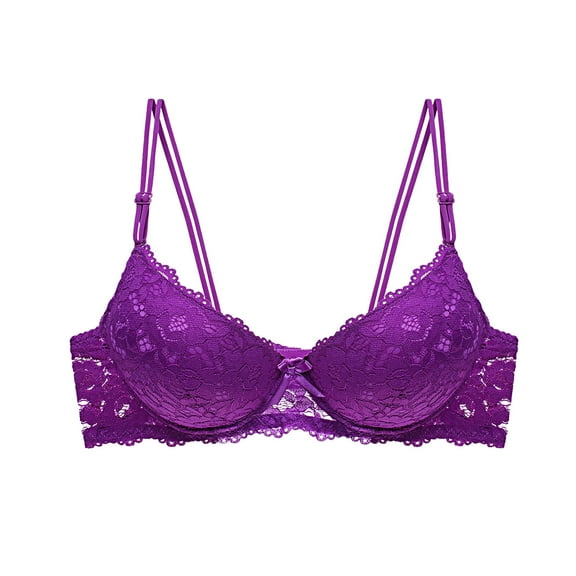 Blmnix Push Up Bra for Women Underwire Lace Bra Bras Standard Straps Balconette Purple Wireless Bras for Women