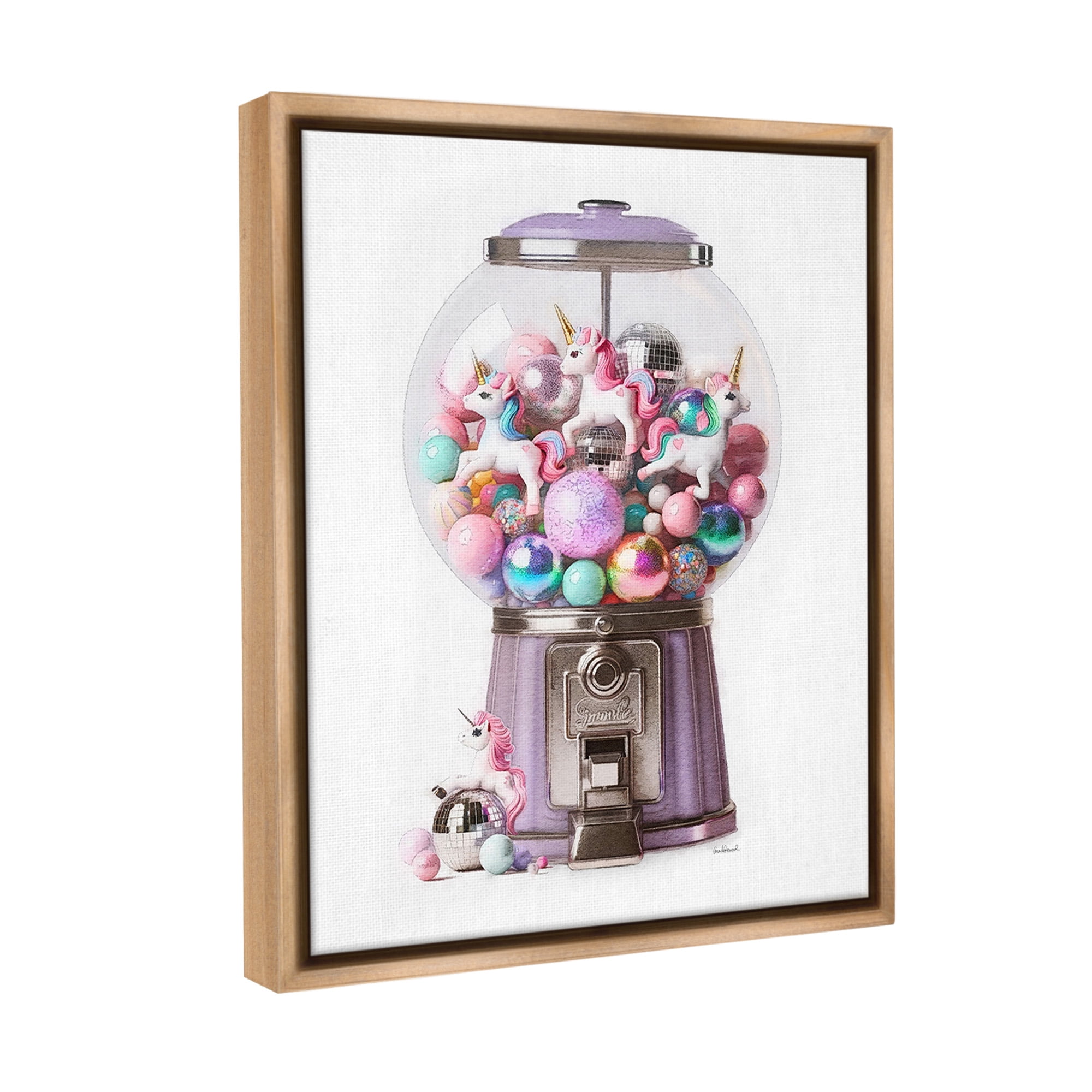 Stupell Industries Unicorn Gumball Machine Fairy Tales & Fantasy Painting Brown Floater Framed Canvas Art Print Wall Art, 25 x 31