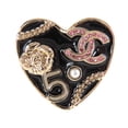 thumbnail image 1 of Pre-Owned CHANEL B24S Coco Mark Camellia No. 5 Icon Heart Pin Brooch, Black Gold, with Box,..., 1 of 7