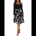 thumbnail image 3 of Vestido Floral de Corte A, Larga, Hombros Descubiertos y Corte Entallado para Mujer, y Otoño Negro L, 3 of 8