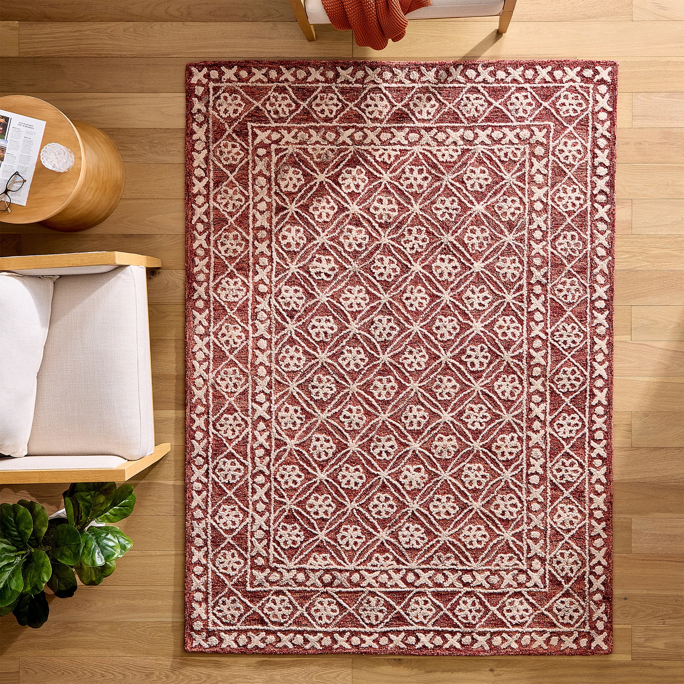 Better Homes & Gardens Rust/Beige Floral Trellis Indoor Area Rug, 5 ft x 7 ft