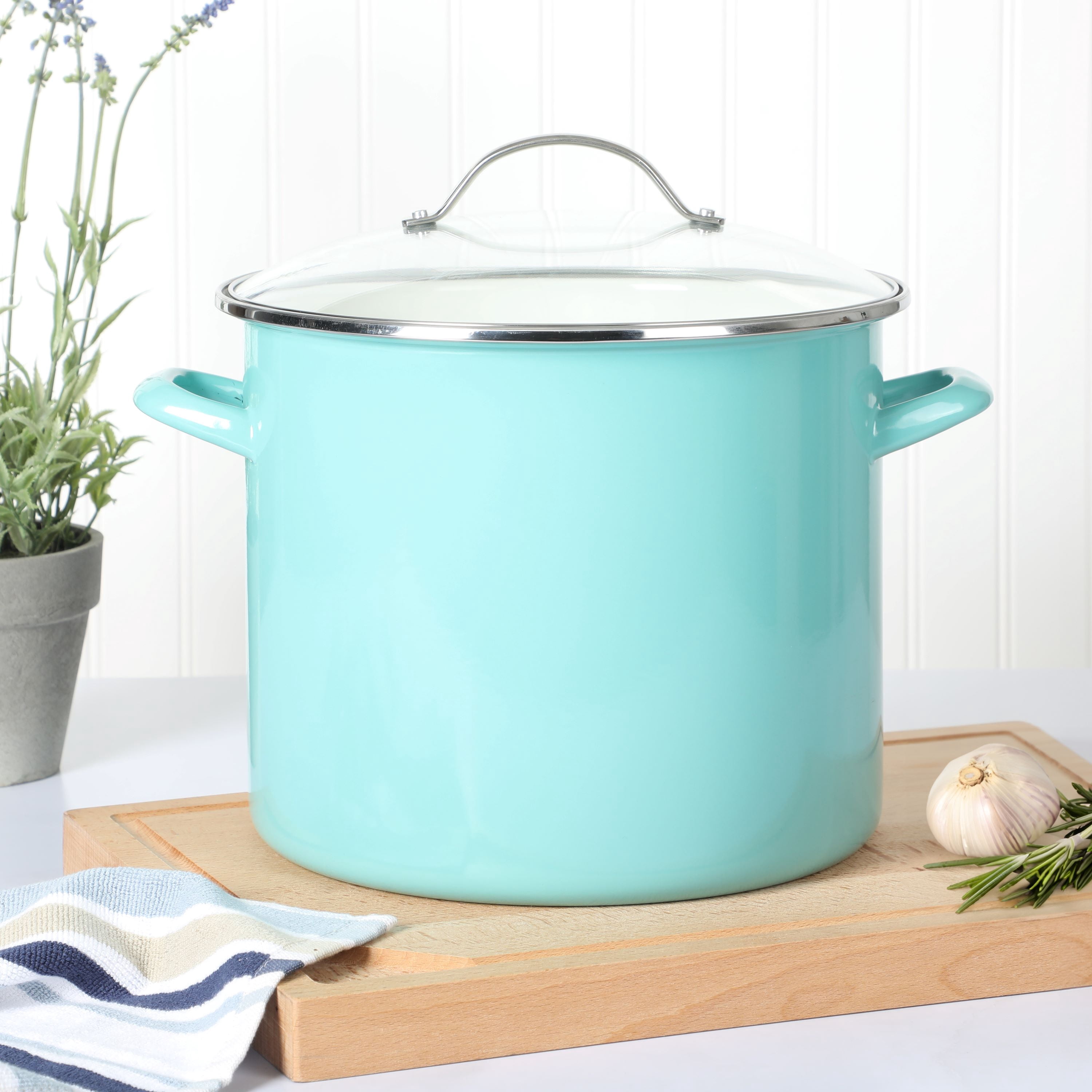 Martha Stewart Everyday Haverhill 12-Quart Teal Enamel on Steel Stock Pot with Lid