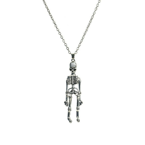 CILENON Skeleton Pendant Necklaces Punk Gothic Necklace Jewelry Halloween Costume Props (E,One Size)