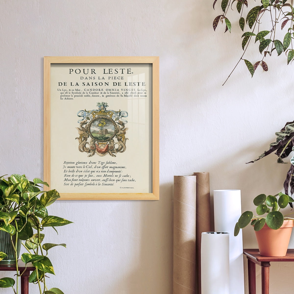 Printed Embellished Bookplate VI - Framed Print w/glass - Natural Wood