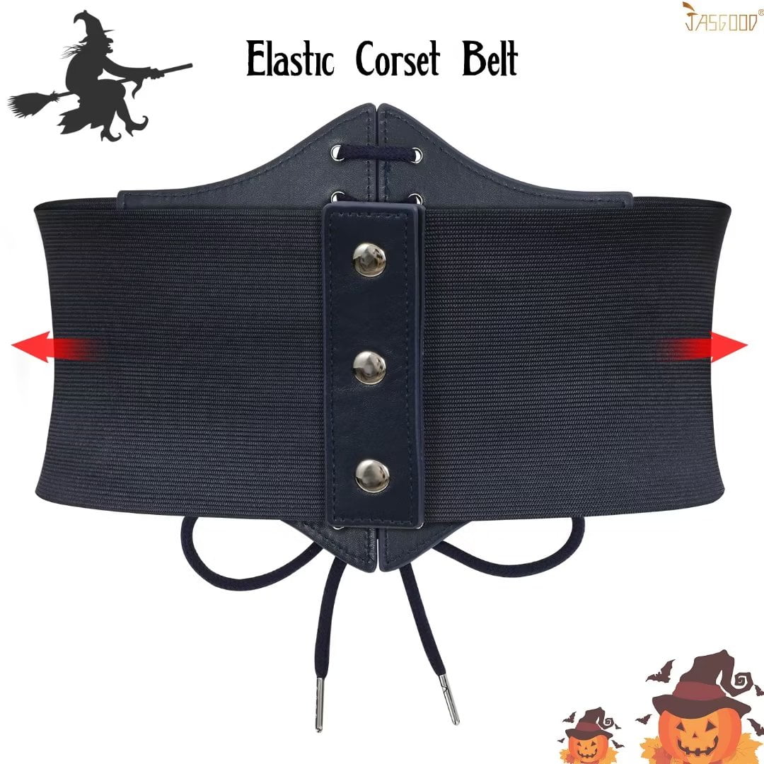 JASGOOD Black Corset Waist Belt for Women, Wide Elastic Belt for Dresses