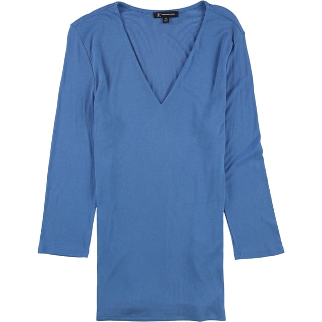I.N.C Womens V-Neck Basic T-Shirt, Blue, Large