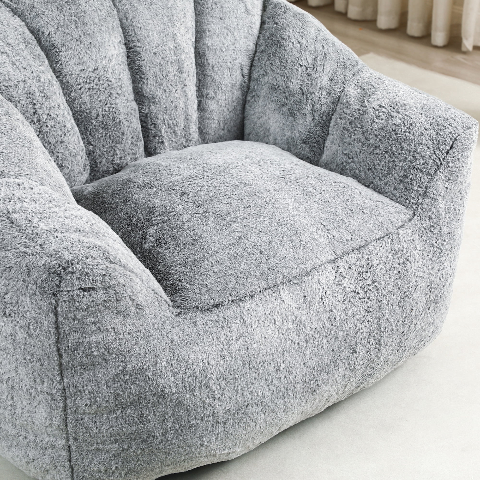 PAPROOS Oversized Bean Bag Chair for Adults, Dark Gray Faux Fur Memory Foam Bean Bag Sofa, Pre-Filled Comfy Lazy Sofa Chair with Removable Cover for Living Room Bedroom Dorm