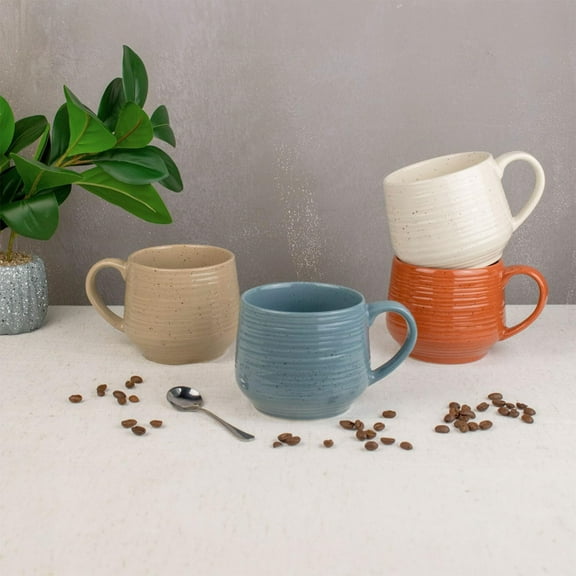 17.5 oz Assorted Color Stoneware Mug Set - 4-Piece, Earthy Reactive Glaze, Microwave & Dishwasher Safe, for Everyday Dining & Entertainment