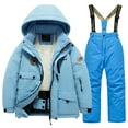 thumbnail image 2 of Xfvqtps Ski Jacket and Same Color Pant Set Snowsuit Plush Lined Hooded Coat and Overalls Waterproof Windproof Winter Warm Snowboarding Suit Sky Blue, 2 of 4
