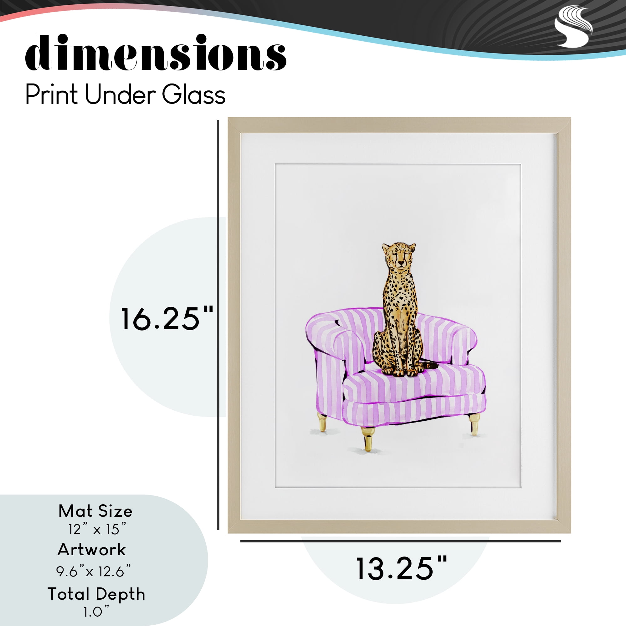 Cheetah on Pink Stripe Chair Birch Framed Print Under Glass, design by Ziwei Li