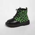 thumbnail image 5 of Ticikt Kids Leopard Print Ankle Boots, Lace Up Side Zipper Platform Non Slip Fashion Short Boots,Black, 5 of 8