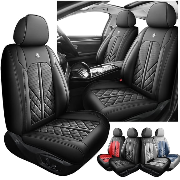 2024 Car Seat Cover for Kia Seltos , Black Car Seat Covers, Faux Leather 5 Seats Full Set Breathable Perforated Protect and Upgrade Seats, Airbag-Compatible