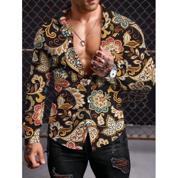 Camisa de manga larga de otoño para hombre, camisas de cuello redondo de tendencia para hombre, camisa holgada de gran tamaño, ropa de calle para hombre, estilo étnico, top para hombre