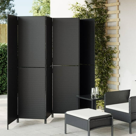 vidaXL Room Divider 6 Panels Black Poly Rattan