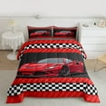 thumbnail image 2 of Feelyou Cartoon Red Automobile Bedding Comforter Set, Speed Sports Lover Twin Comforter Sets, Checkered Square Plaid Reversible Bedding Set, Lightweight Room Decor, 2-Piece, 2 of 8