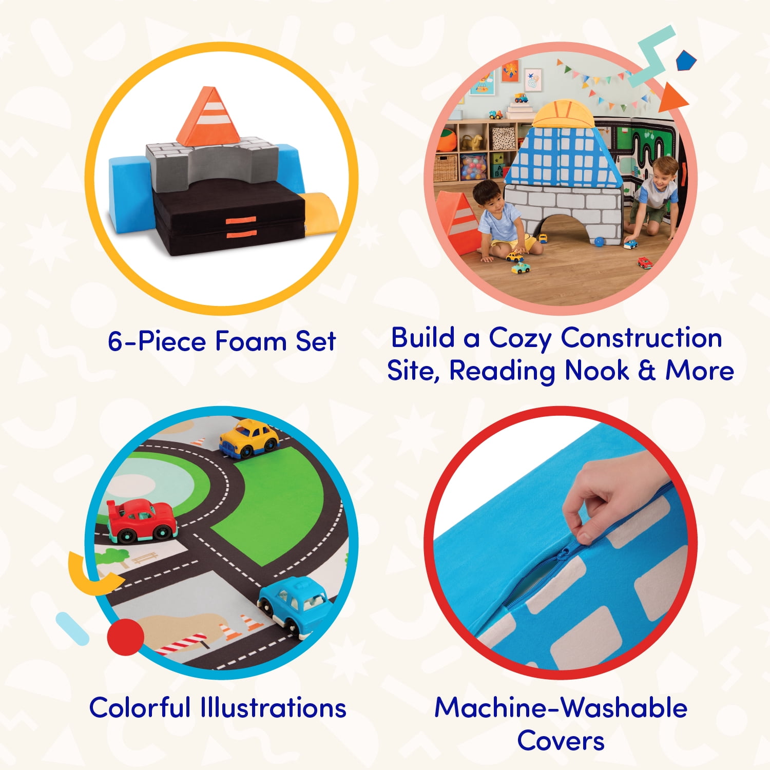Battat Cloud Castle Build City Foam Fort Building 6 Piece Set Indoor Soft Climbing Blocks for 12 Months +