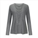 thumbnail image 3 of Camiseta de Mujer con Encaje de Piña y Costuras, Color Liso, Larga, Cuello Redondo, Informal. Gris M, 3 of 6