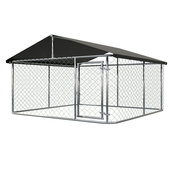 Petony Outdoor Dog Kennel Dog Cage  Dog Fence  Heavy Duty Pet Playpen with Large Galvanized Chain Link with UV & Water Resistant Black Proof Cover