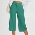 thumbnail image 4 of Women's Wide Leg Capri Pants Quick Dry Yoga Lounge Hiking Pants with Pockets Loose Comfy Summer Drawstring Green, 4 of 6