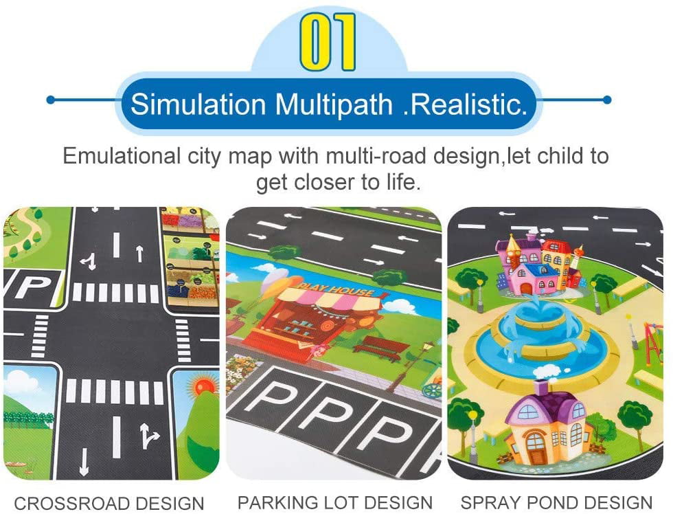 Offeir Kids Play Mat City Road Buildings Parking Map Game Educational Toys Baby Gyms & Playmats #2, 130x100cm 