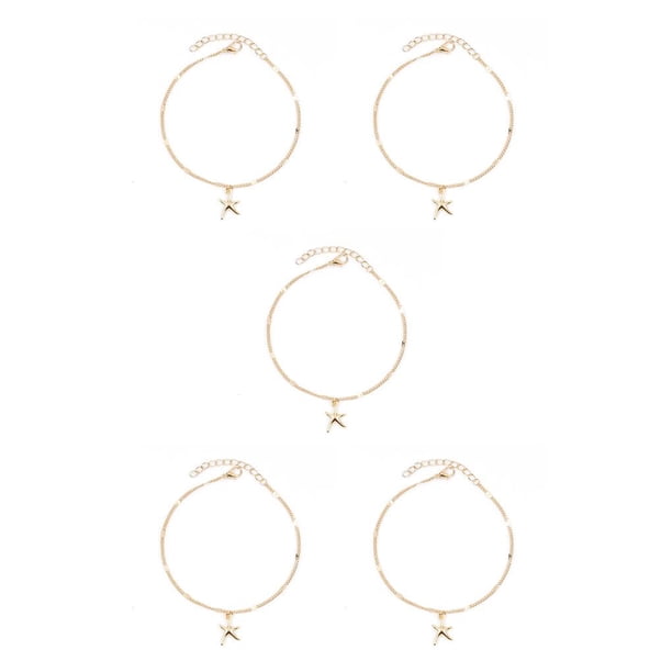Sonducket Tobillera para niña Estilo creativo simple Estrella de mar en forma Elegante Joyería para niñas jóvenes Tobilleras de aleación dorado 5piezas