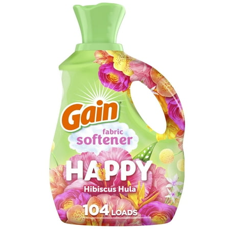 Gain Liquid Fabric Softener and Conditioner, Happy, Hibiscus Hula Scent, 71 fl oz, 104 Loads - Pack of 2