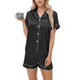 thumbnail image 2 of felwors Silk Pajamas for Women Set Short Sleeve Sleepwear Soft Button Down Loungewear 2 Piece Satin Pjs Shorts Set Black, XXL, 2 of 8