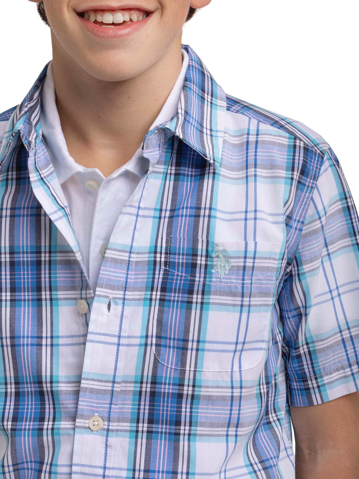 U.S. Polo Assn. Boys Short Sleeve Woven Button Up Shirt, Sizes 4-18