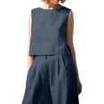 thumbnail image 2 of KOMOO Women 2Piece Pants Set Sleeveless Tops Wide Leg Trousers Cotton Linen Outfits Oversize, 2 of 7