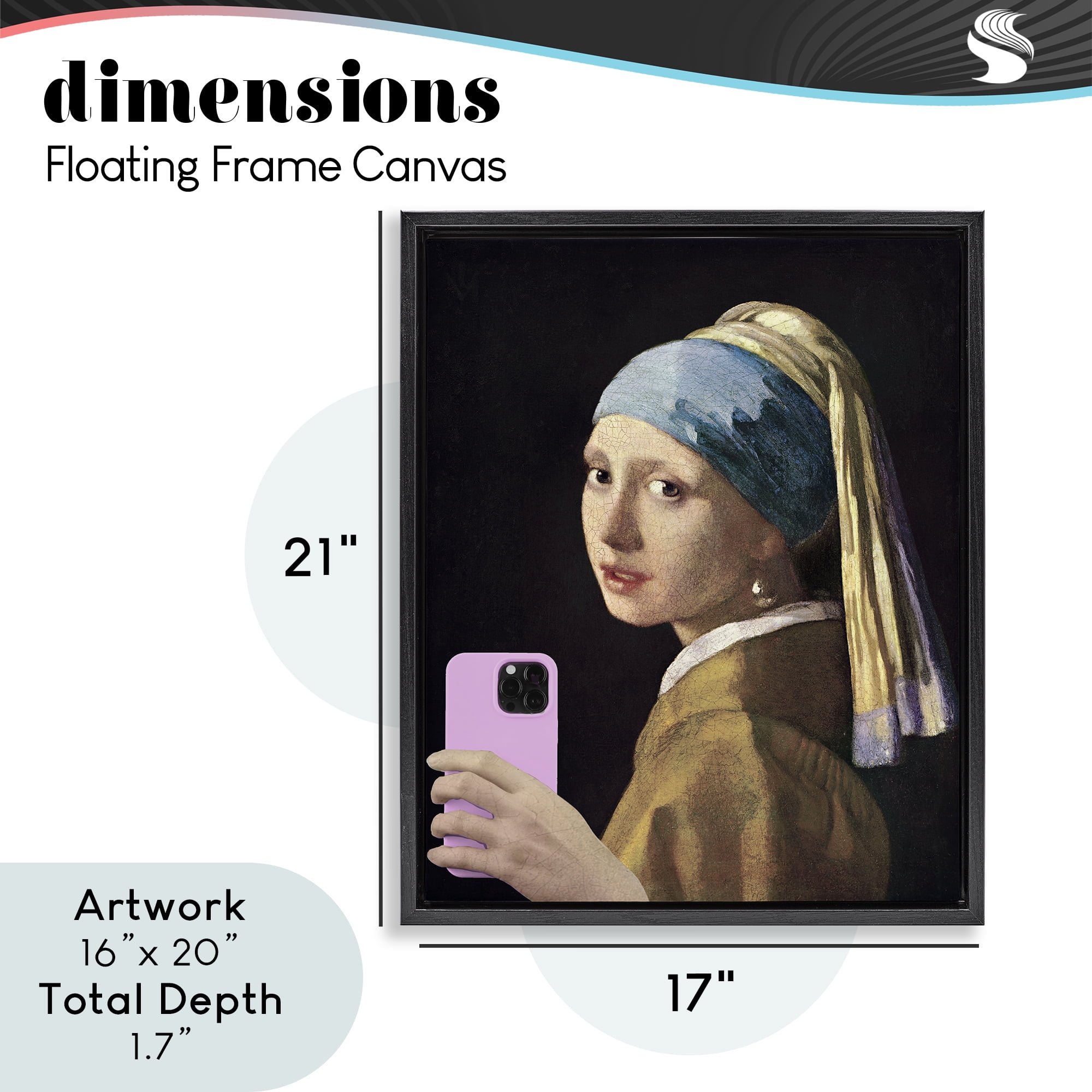 Girl With Pink Phone Funny Black Framed Floater Canvas Wall Art, design by Masters Redux