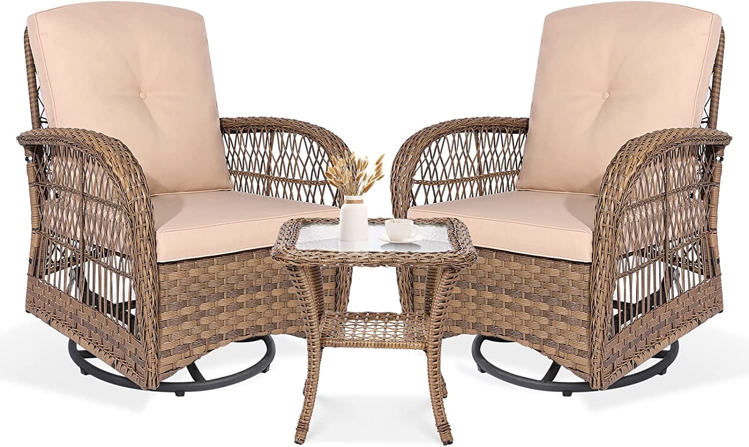 VIVIJASON 3Piece Outdoor Conversation Bistro Set, Patio Swivel Glider