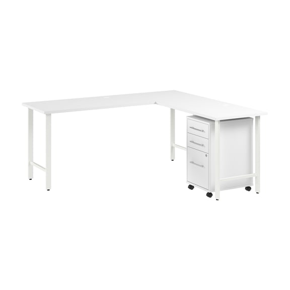Hustle 72W x 24D L Shaped Computer Desk with Drawers in White - Engineered Wood