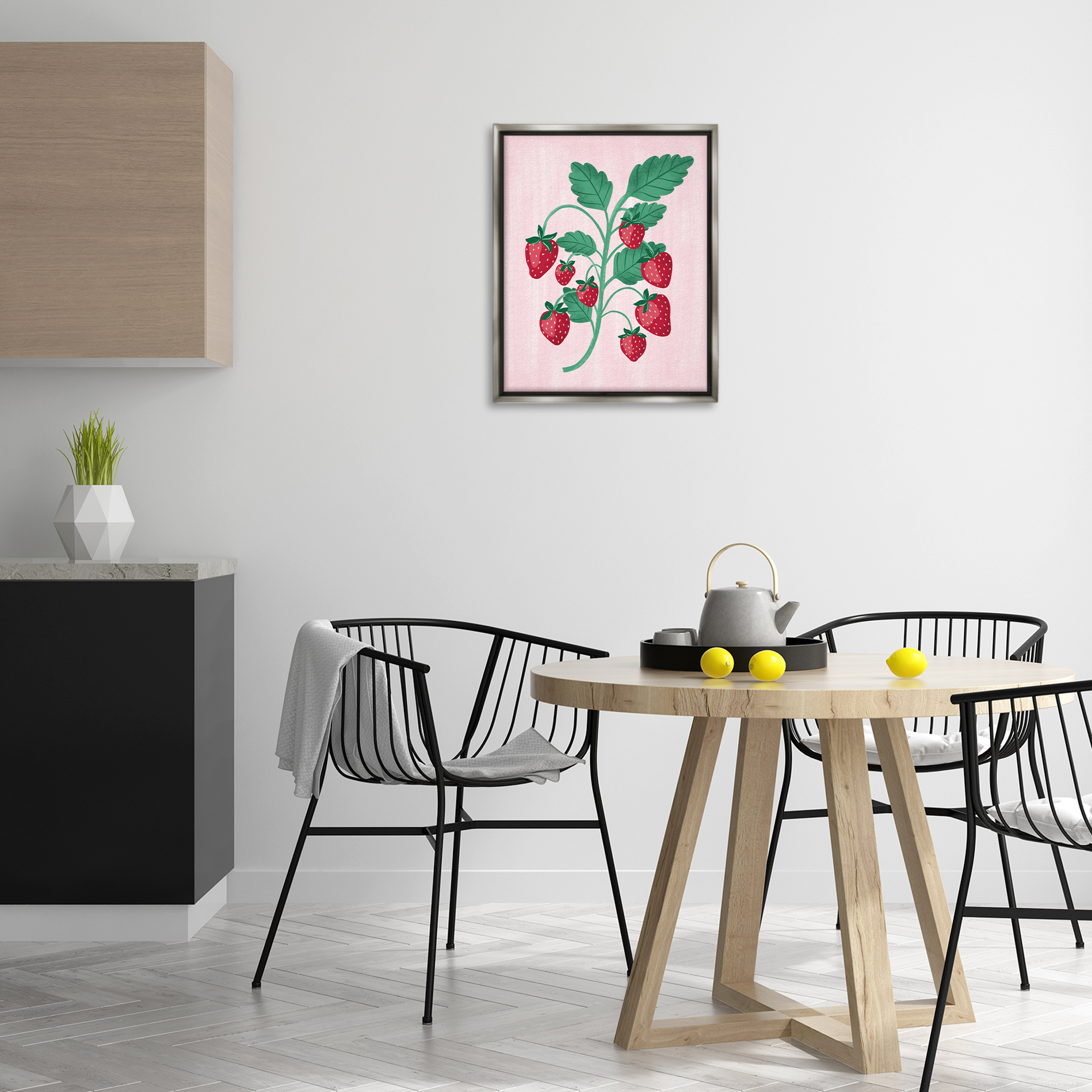 Stupell Industries Fresh Strawberries Branch Food & Beverage Painting Gray Floater Framed Canvas Art Print Wall Art, 17 x 21