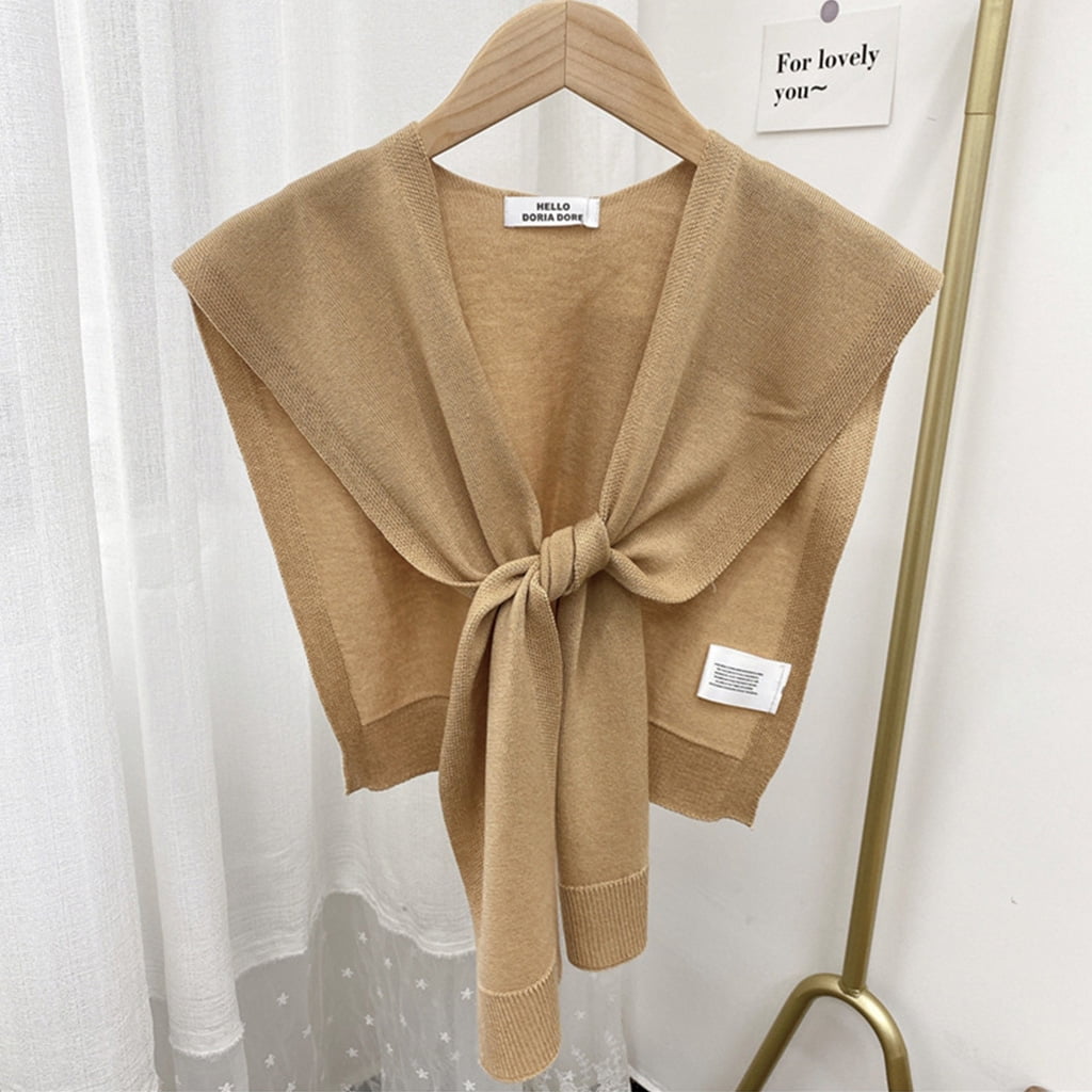 RUNZETA Women Autumn Knit Shawl Scarf Solid Color Tie Knot