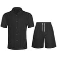 thumbnail image 5 of Clossjun Men's Summer 2 Piece Beach Sets Texture Short Sleeve Button Down Knit Shirts and Shorts Vacation Outfits of Men, 5 of 5