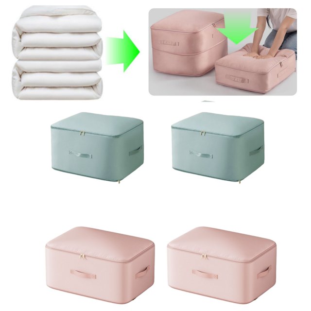 4-Pack Self-Compression Storage Bags - Comforters Storage Bag, Extra Large Capacity Blanket Storage Bags,Ultra Space Saving Self Compression Organizer, Washable Compression Bags(Blue,Pink)