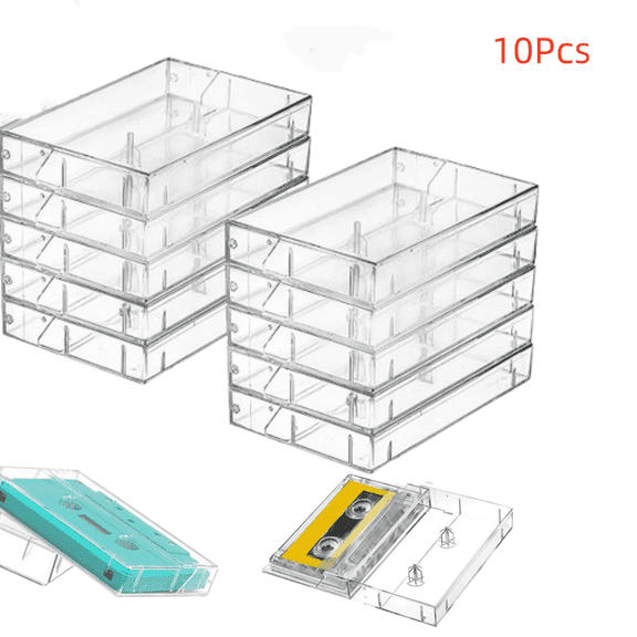 10Pack Clear Tape Case, Audio Cassette Tap Storage Case fits for Standard Size Tapes