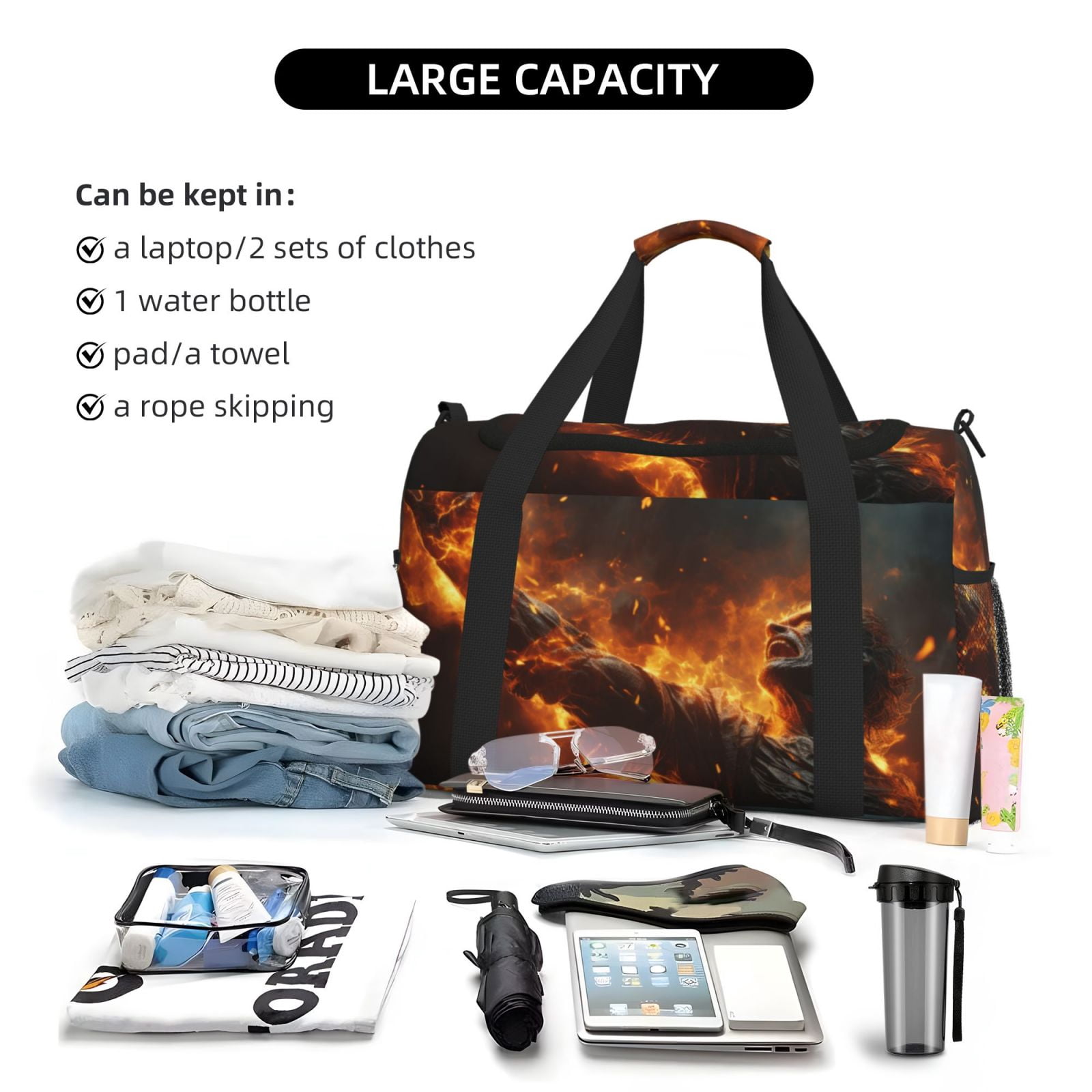 Fuzoiu Cool Fire Man Print Travel Duffle Bag,Carry On Tote Bags,Duffel Bag,Sport Gym Bag, Hospital Bag for Labor and Delivery, Overnight Bag,Luggage Bag