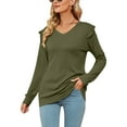 thumbnail image 1 of LUXUR Women Ruffled Pullover Plain Work Tops Army Green S, 1 of 3