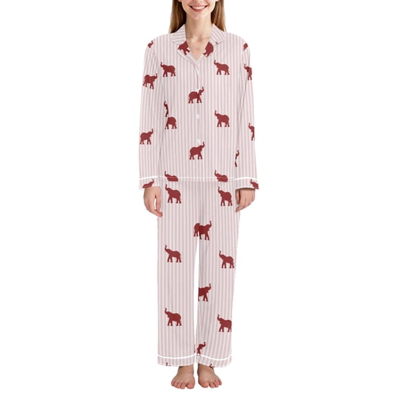 FORMRS Womens Pajama Set Long Sleeve Top and Pants with Pockets Soft Comfy Lounge Sleepwear, Sizes S-2XL, Abstract Elephant Pattern