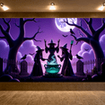 thumbnail image 5 of Spooky Witch Theme Halloween Banner Cauldron Scene Night Sky Bats Moon for Halloween Party Decoration Outdoor Indoor, 5 of 9