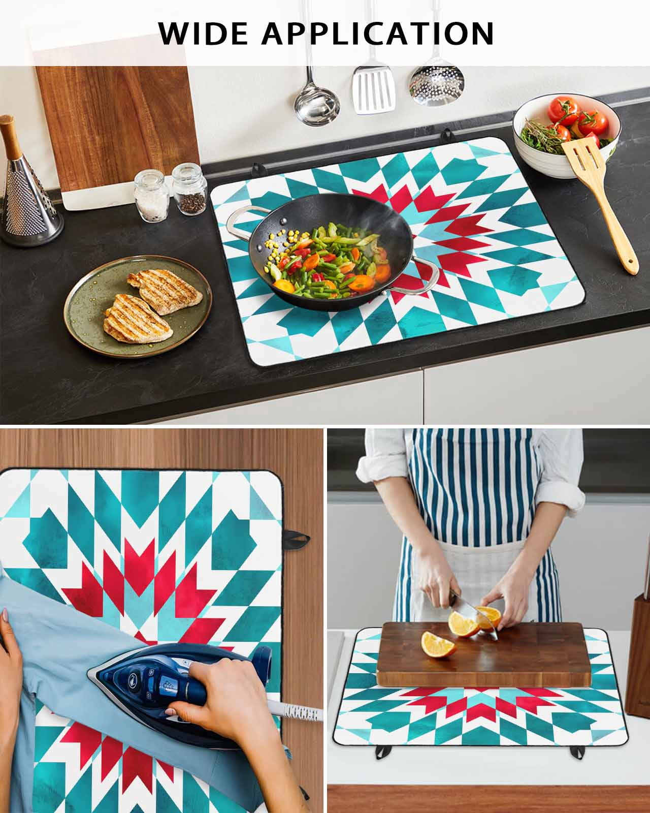 nqOlkjepod Large Induction Cooktop Protector Mat 24"x21", Red Turquoise Boho Stove Top Covers for Electric Stove, Ethnic Tribal Aztec Abstract Geometric Stove Burner Cover Mats Stove Cover
