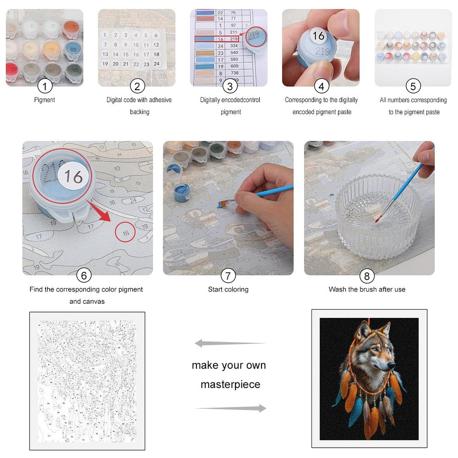 Paint By Numbers Kit for Adults Beginner - DIY Wolf Dreamcatcher Feathers Art Canvas Painting Kits for Adults, Frameless Paint By Number for Adults for Home Wall Decor 16x20 Inch